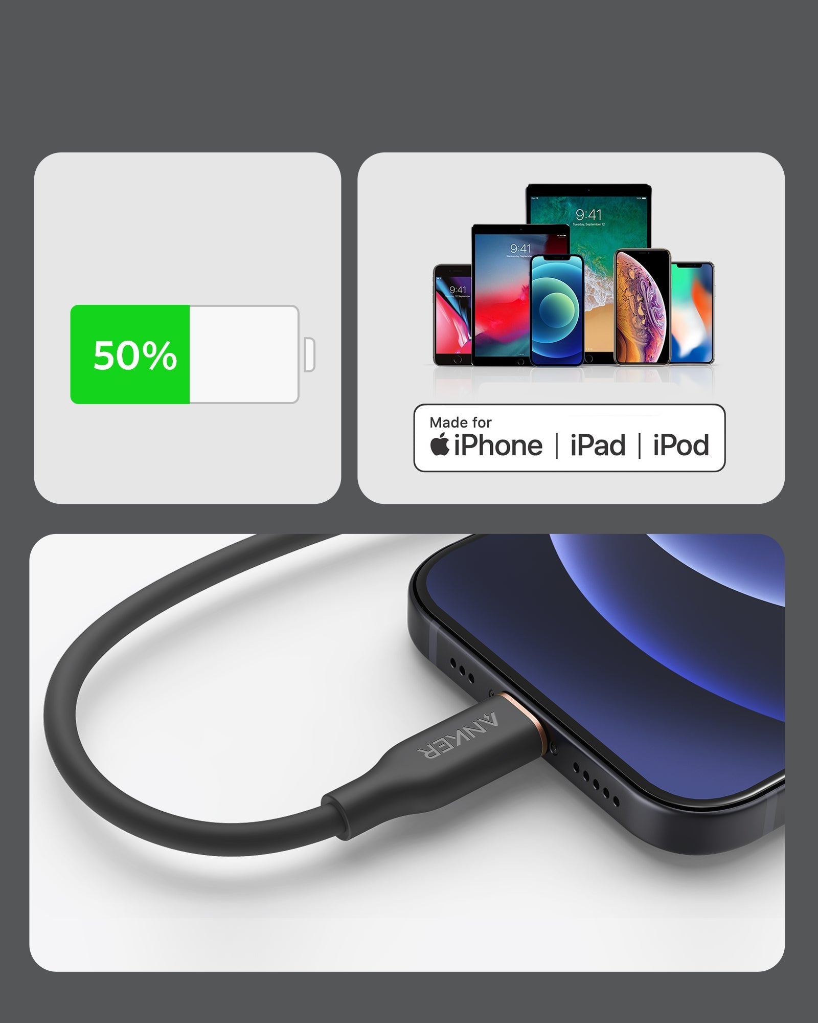Anker <b>641</b> USB-C to Lightning Cable (Flow, 3 ft Silicone) - The Closet