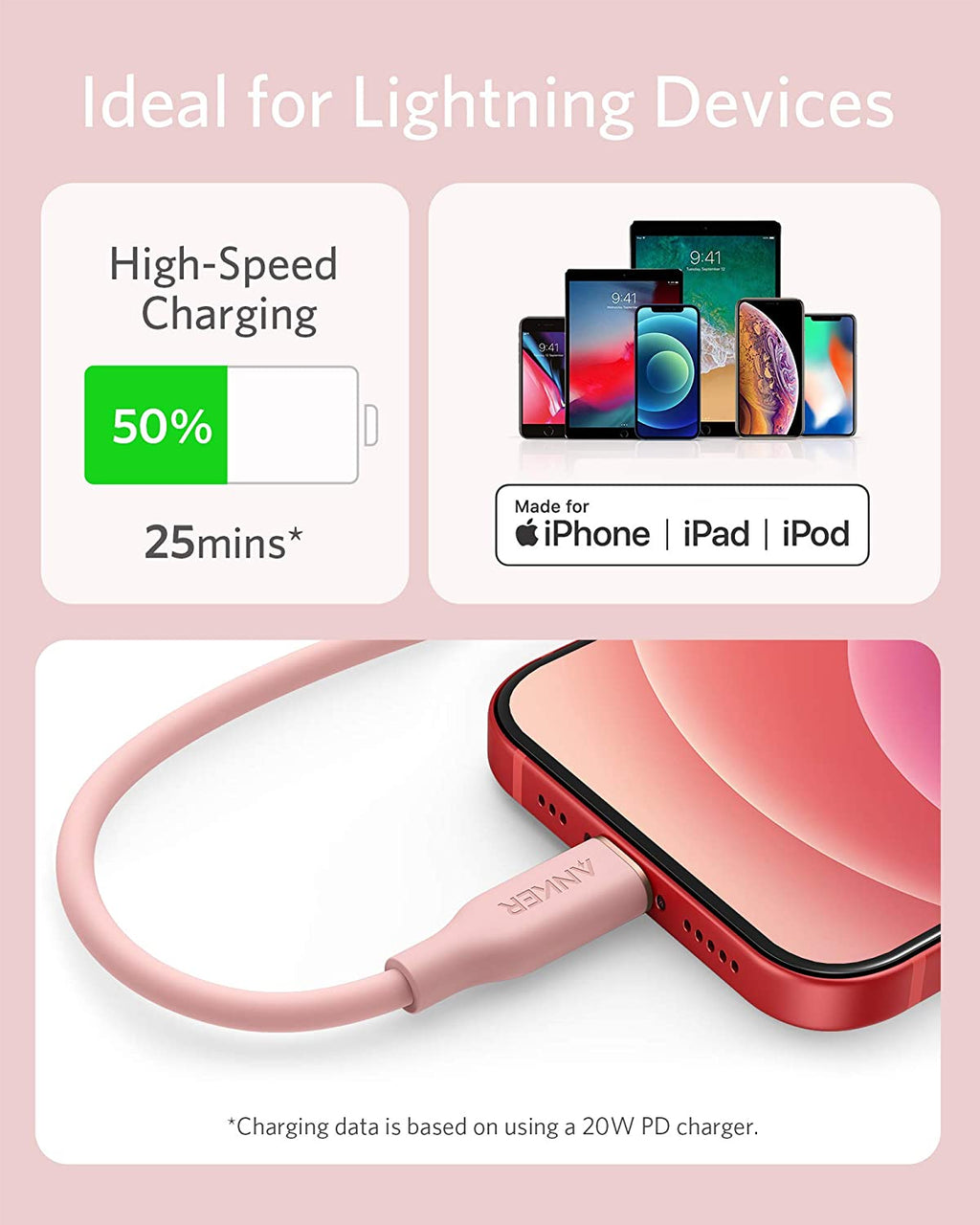 Anker <b>641</b> USB-C to Lightning Cable (Flow, 3 ft Silicone) - The Closet