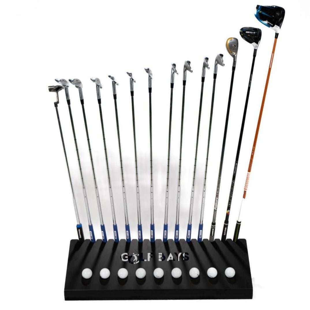 GolfBays Club Display Rack, Holds 14 Clubs & 9 Golf Balls , Indoor Golf Storage - The Closet