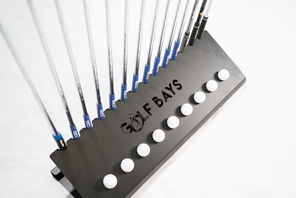GolfBays Club Display Rack, Holds 14 Clubs & 9 Golf Balls , Indoor Golf Storage - The Closet